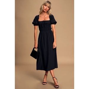 Lulus Black Smocked Midi Dress